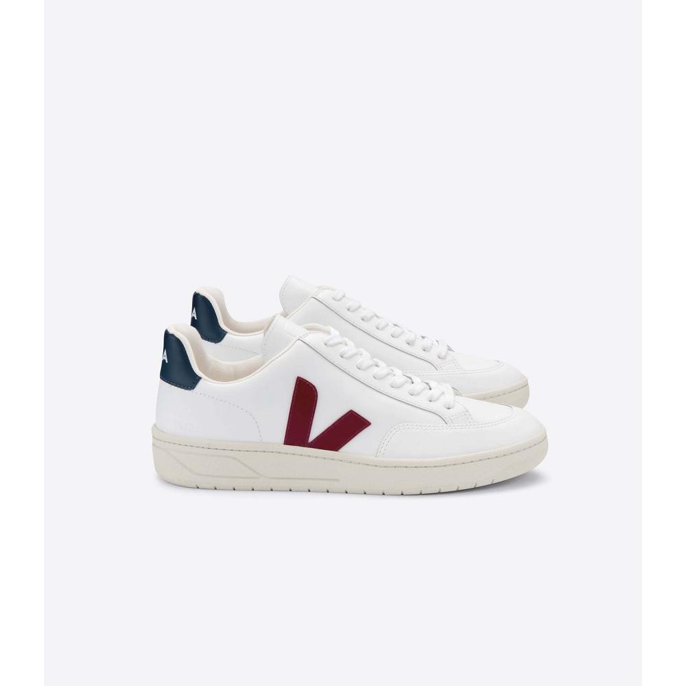 Veja V-12 LEATHER Men\'s Sneakers White/Red | NZ 341PJJ